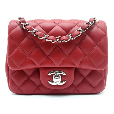 24S CHANEL RARE Red Lambskin Mini Flap Bag Decorative .